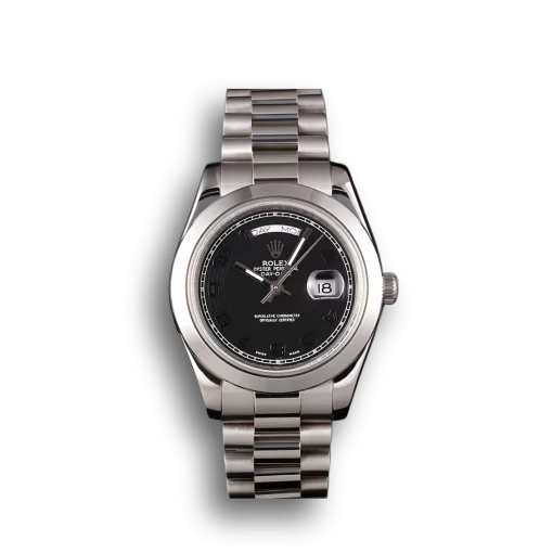 Swiss Rolex Day-Date Stainless Steel Bracelet Black Dial 80294