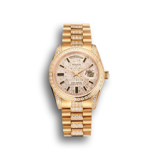 Swiss Rolex Day-Date Yellow Gold Diamond Pave