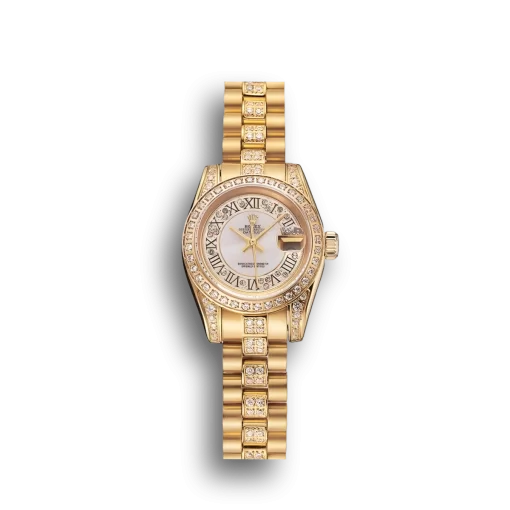 Swiss Rolex DayJust Diamond Pave White Dial Gold Diamond Bracelet 1453957