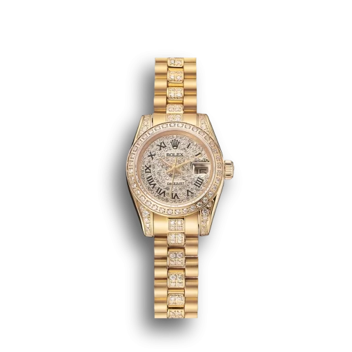 Swiss Rolex DayJust Diamond Pave Dial Gold Diamond Bracelet 1453955