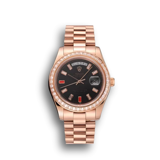 Swiss Rolex Day-Date Diamonds And Rubies Black Dial Rose Gold Bracelet 1454102